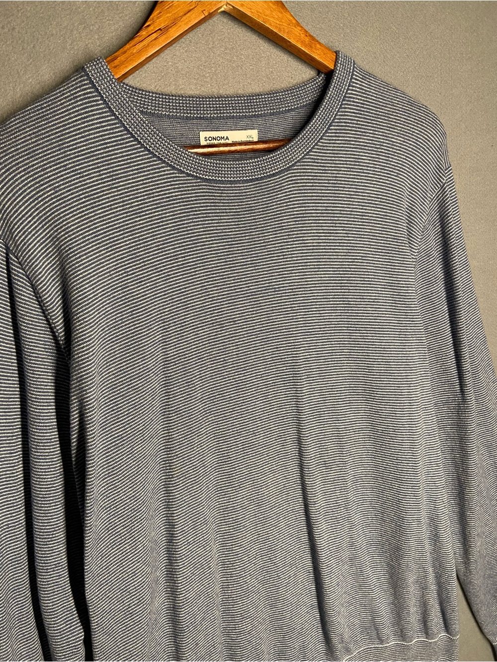 Sonoma Long-Sleeve Crewneck Shirt in Blue and White Stripe